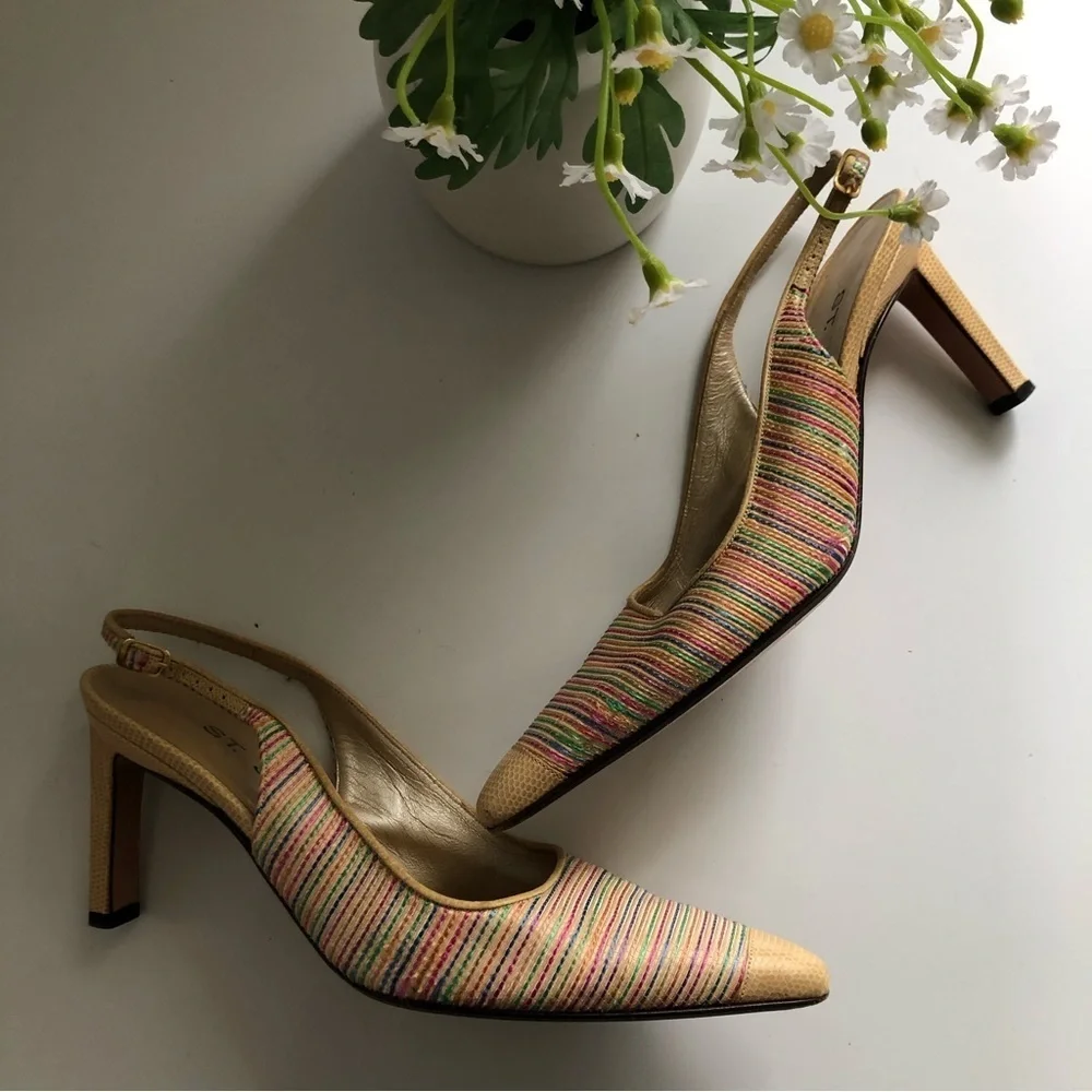 ST JOHN Women’s Slingback Heels Woven Multicolor Pointed Toe Rare Edition Size 6